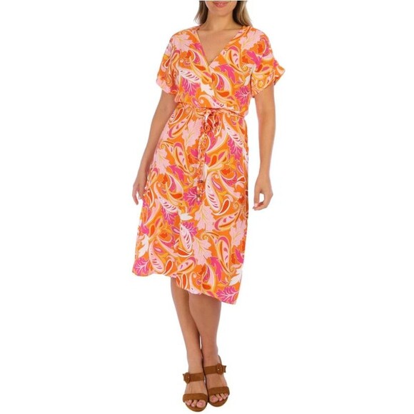Jolie & Joy Dress Orange Paisley Junior Size XL Light Whimsical Travel Tie Waist - Picture 1 of 9